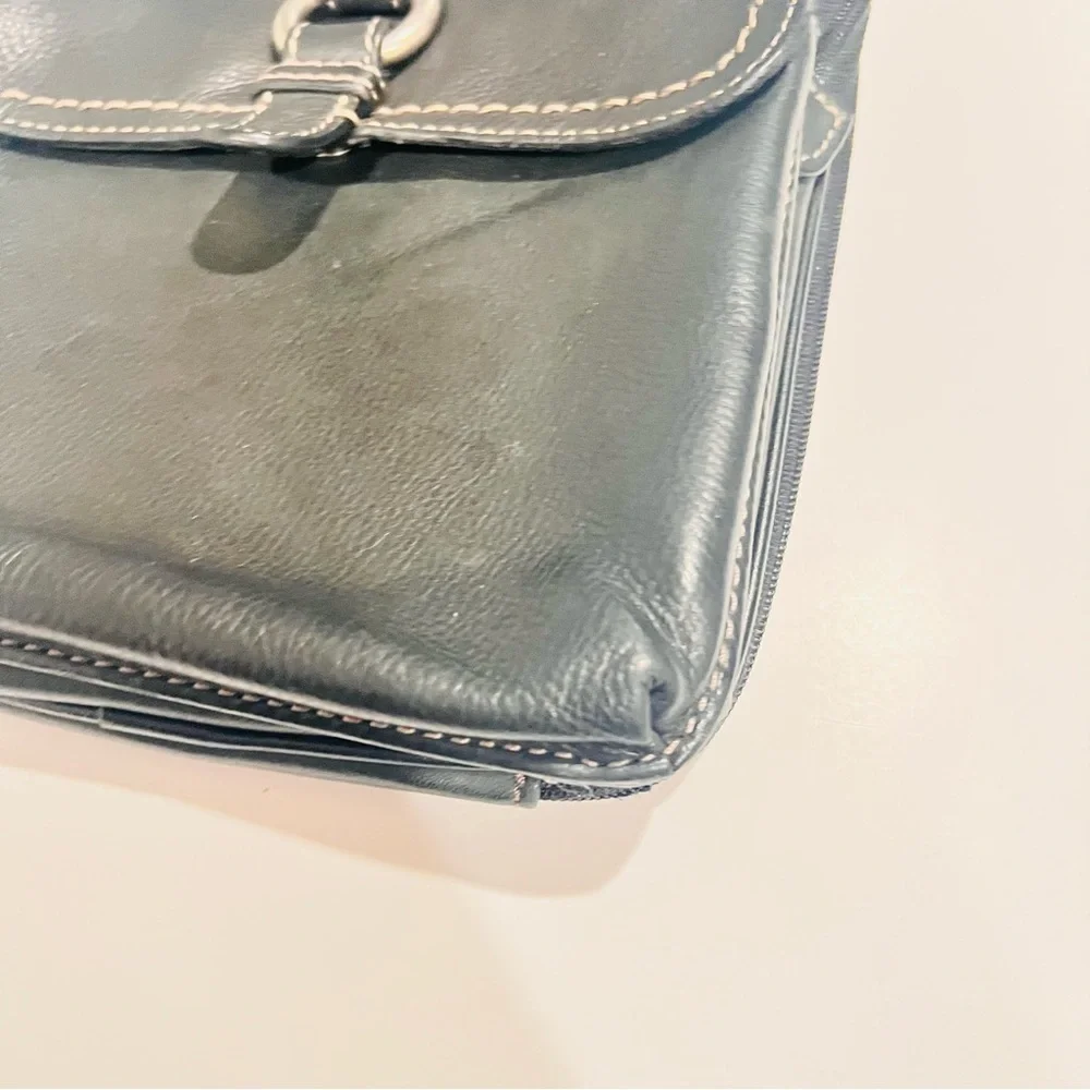 VTG FOSSIL Black Luxurious Leather Crossbody Messenger Bag Handbag Organizer